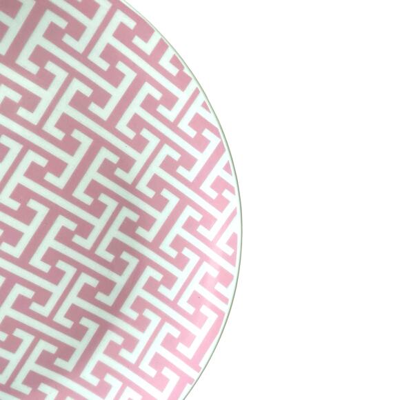 Godinger Porcelain Appetizer Plates 8.25" Pink & White Geometric Set of 4 NEW - Picture 6 of 11